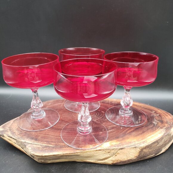 Fostoria Distinction Ruby Crystal Champagne Sherbet Glasses Set of 4 Vtg Elegant - Picture 1 of 8